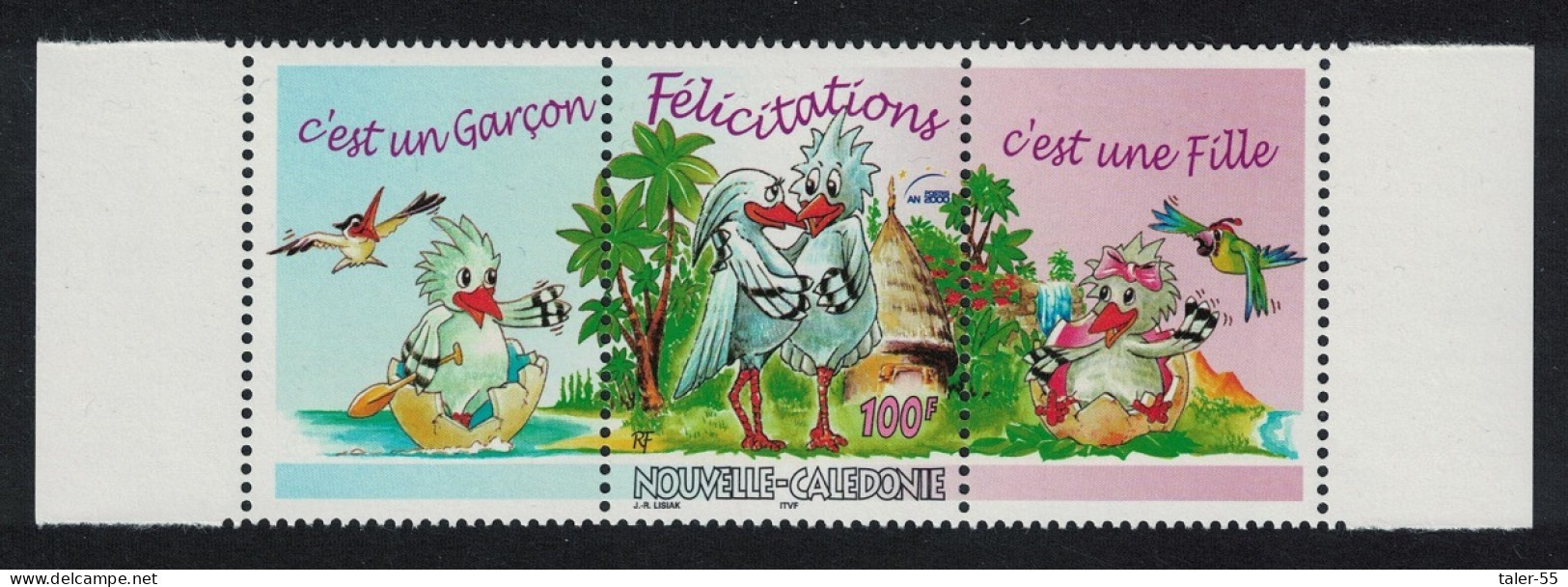 New Caledonia Kagu Birds Greetings Stamp 100f + 2 Labels 2000 MNH SG#1222 MI#1126 - Neufs