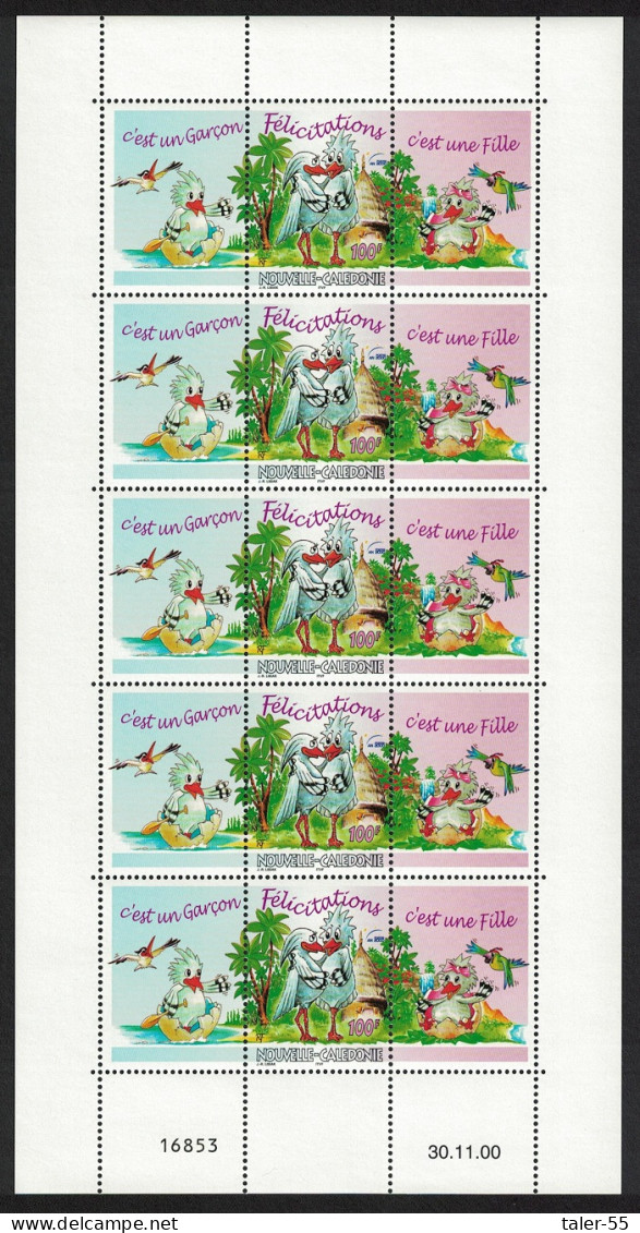 New Caledonia Kagu Birds Greetings Stamps Sheetlet Of 15v 2000 MNH SG#1222 MI#1126KB - Neufs