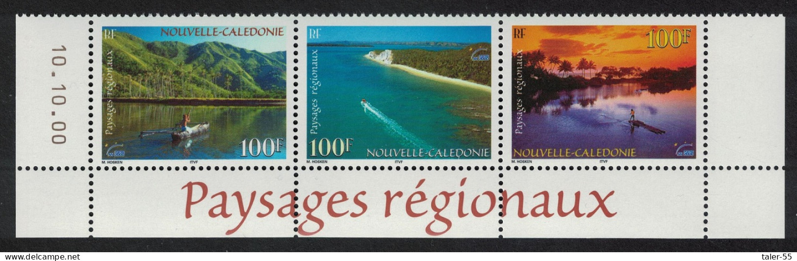 New Caledonia Canoe Speedboat Raft Regional Landscapes 3v Bottom Strip Date 2000 MNH SG#1215-1217 MI#1219-1221 - Neufs