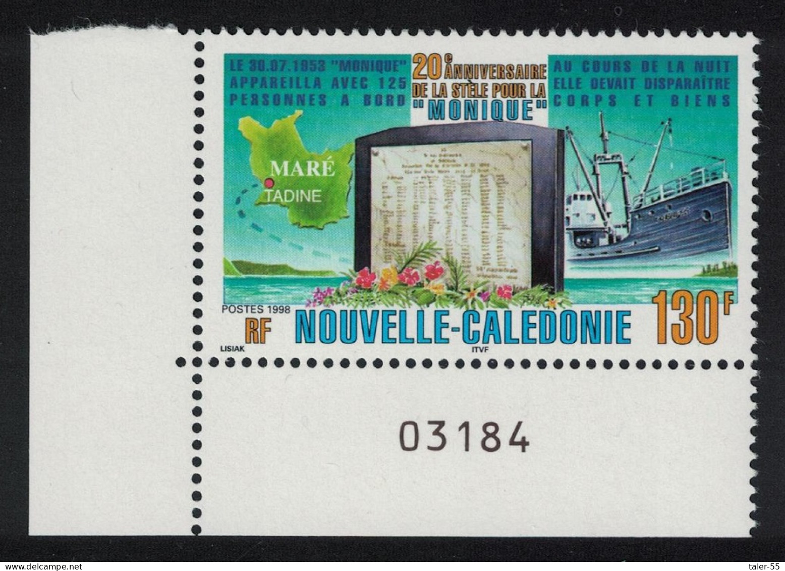 New Caledonia 'Monique' Inter-island Freighter Disaster Corner Number 1998 MNH SG#1164 - Nuevos