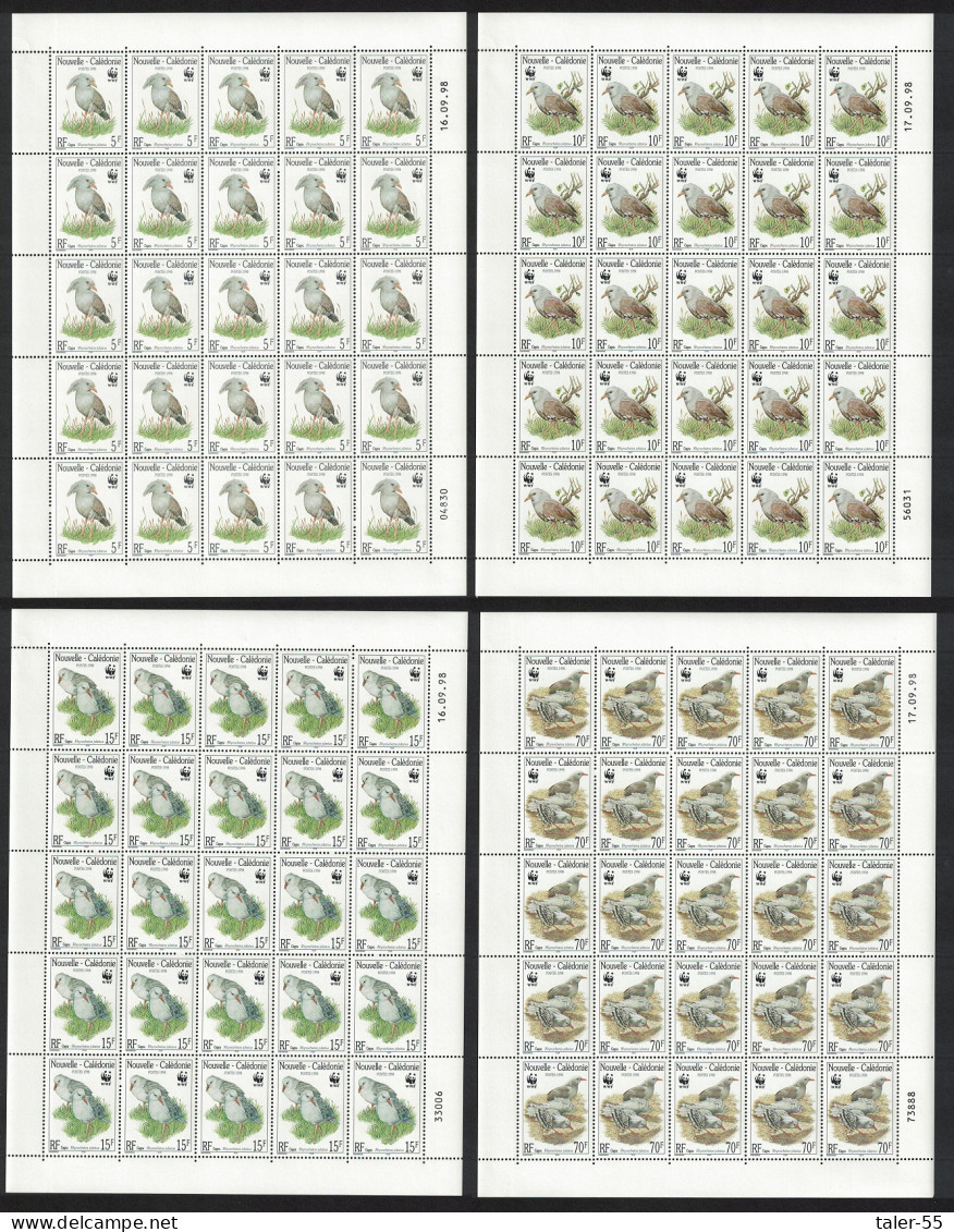 New Caledonia Birds WWF Kagu 4 Full Sheets 1998 MNH SG#1150-1153 MI#1144-1147 Sc#798-801 - Unused Stamps