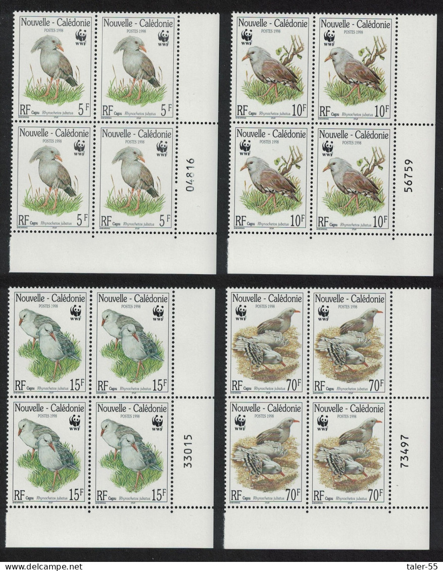 New Caledonia Birds WWF Kagu Corner Blocks Of 4 Control Numbers 1998 MNH SG#1150-1153 MI#1144-1147 Sc#798-801 - Nuevos