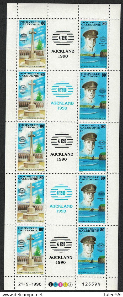 New Caledonia World War I+II Auckland 90 Exhibition Full Sheet 1990 MNH SG#887-888 - Unused Stamps