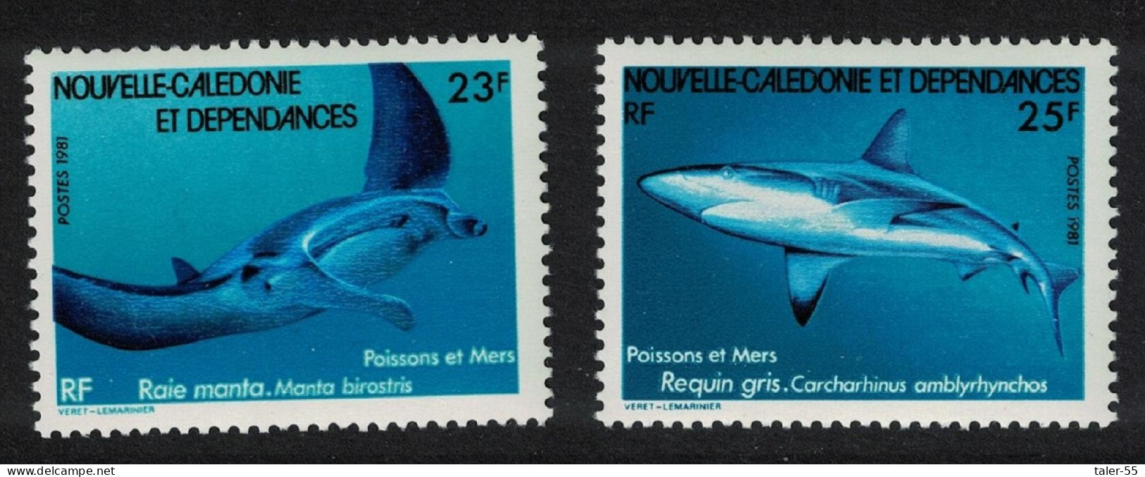 New Caledonia Manta Ray Grey Reef Shark Sea Fish 2v 1981 MNH SG#647-648 - Unused Stamps