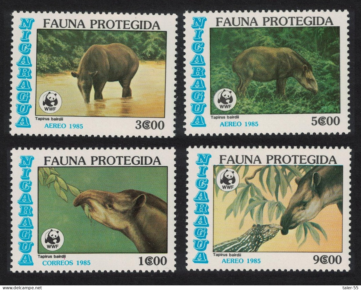 Nicaragua WWF Central American Tapir 4v 1985 MNH SG#2714-2717 MI#2627-2730 Sc#1490-1493 - Nicaragua