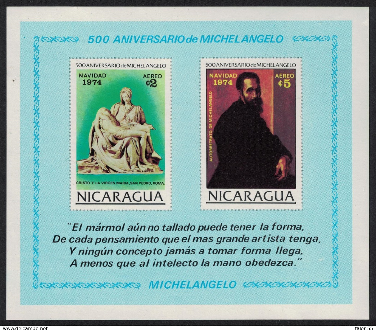 Nicaragua Christmas 500th Birth Anniversary Of Michelangelo MS 1974 MNH SG#MS1969 Sc#C859-C862 - Nicaragua