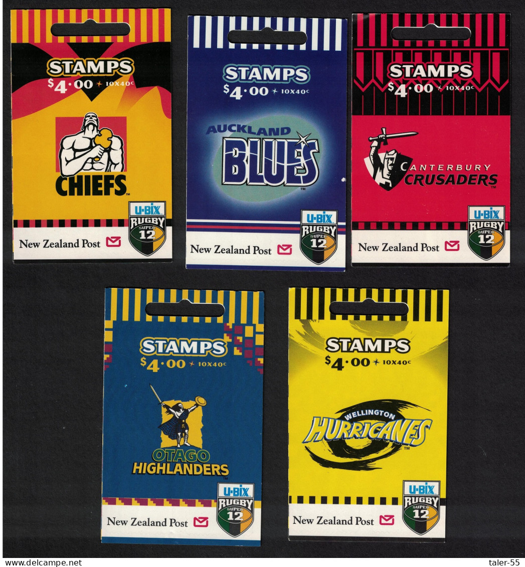 New Zealand U-Bix Rugby Super 12 Championship 5 Booklets COMPLETE 1999 MNH SG#SB94-SB98 MI#1768-1777 MH - Ongebruikt