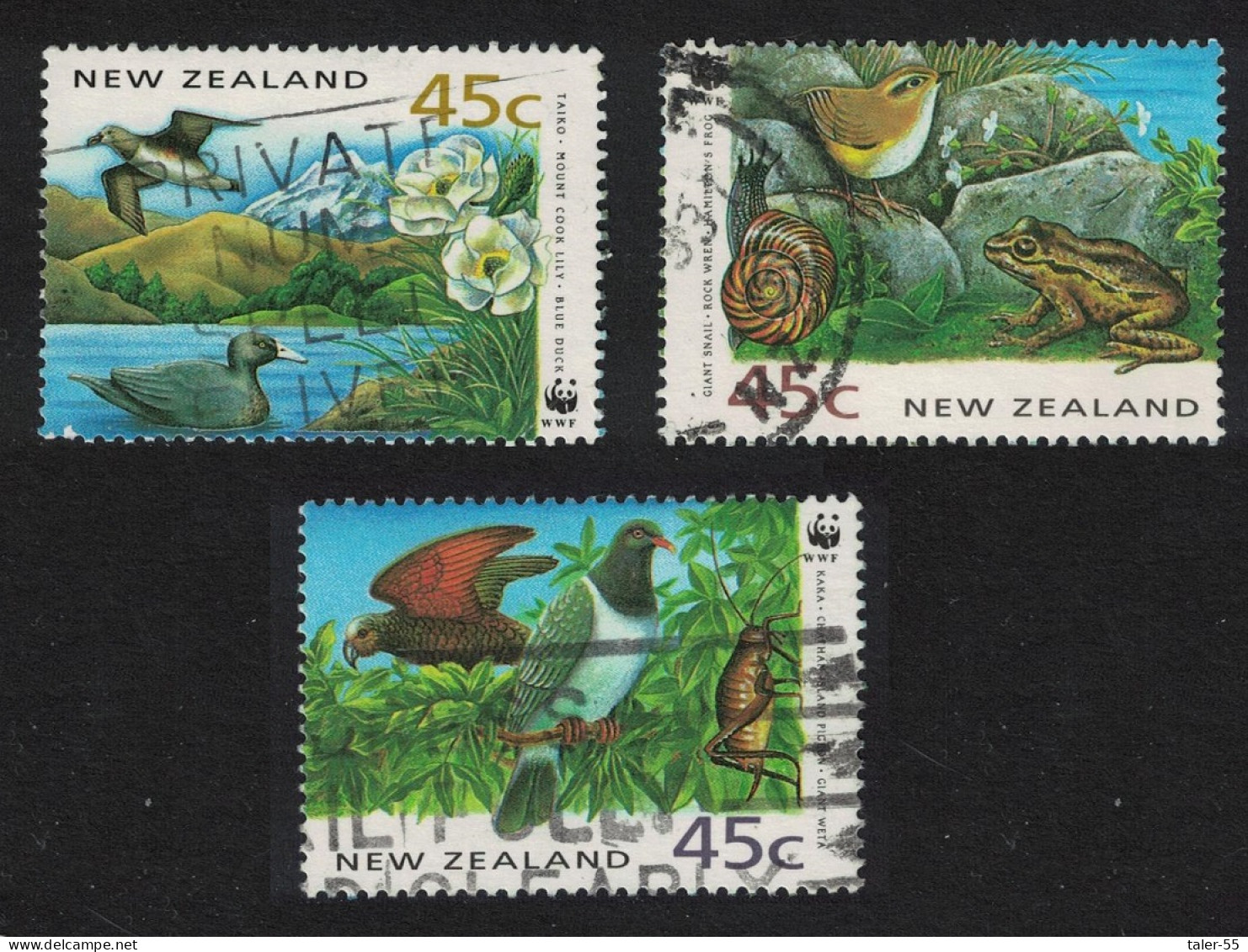 New Zealand WWF Birds Frog Dolphin Seal 3v 1993 Canc SG#1736-1739 MI#1290-1292 Sc#1162 A-c - Used Stamps