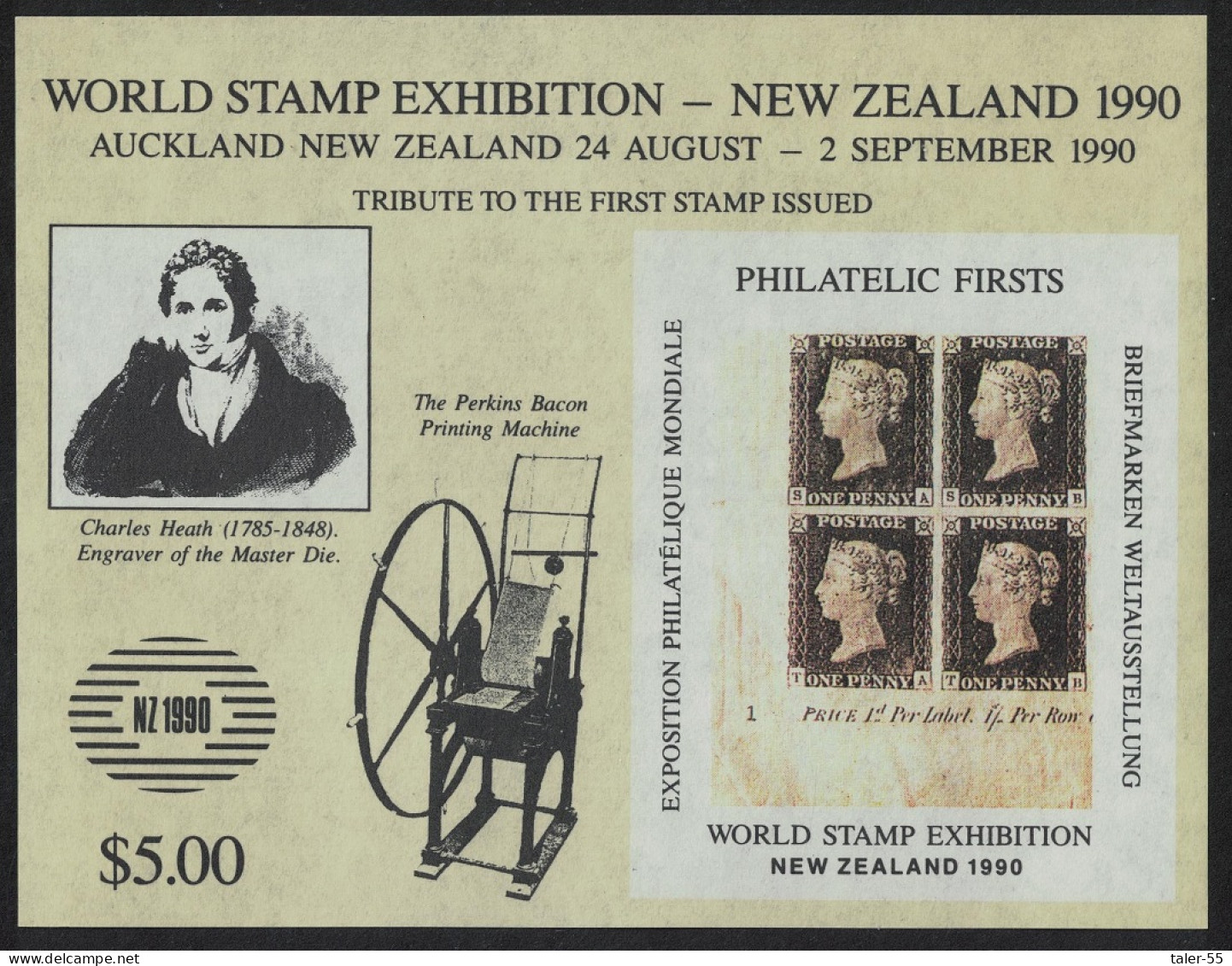 New Zealand World Stamp Exhibition Cinderella MS 1990 MNH - Ungebraucht