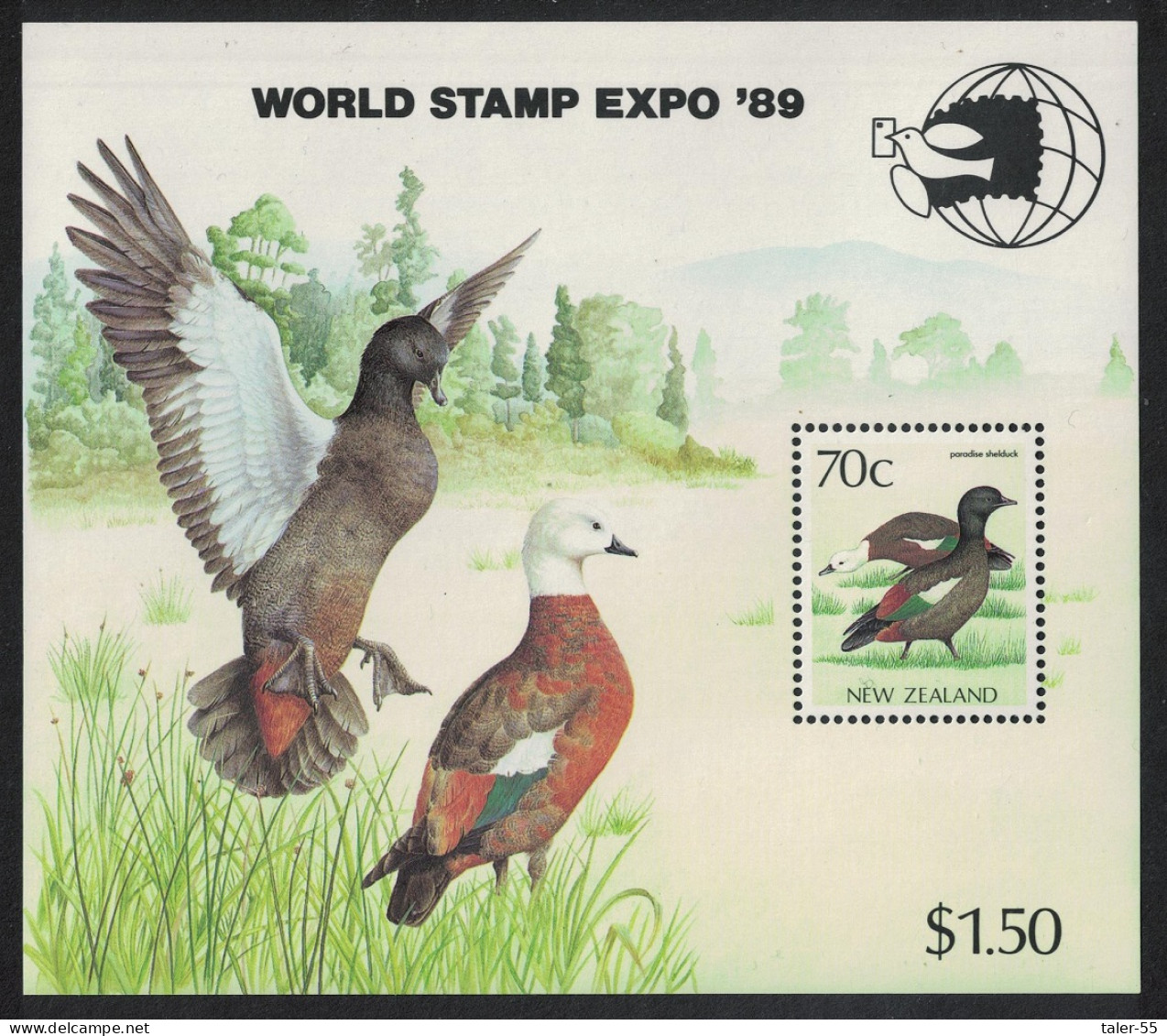 New Zealand Paradise Shelduck Bird MS WS Expo 1989 MNH SG#1466 MI#Block 19 - Unused Stamps