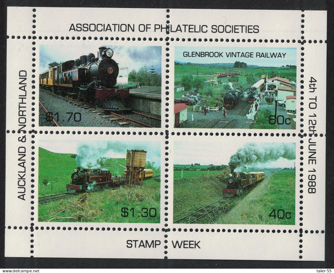New Zealand Trains Locomotives Stamp Week MS 1988 MNH - Ungebraucht
