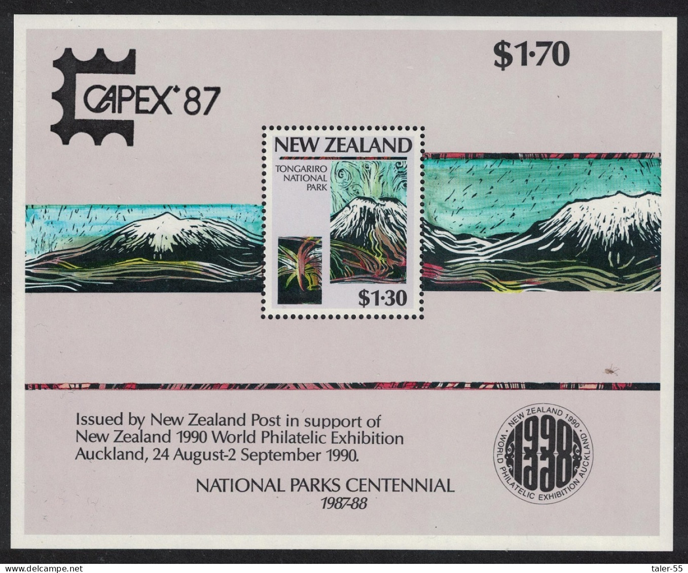 New Zealand National Parks Movement MS Ovpt 'CAPEX' 1987 MNH SG#MS1432Var MI#Block 13 I - Nuovi