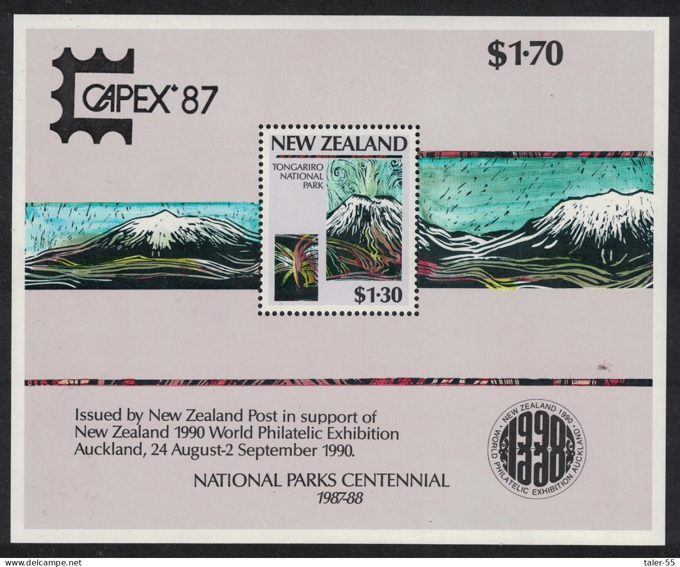 New Zealand National Parks Movement MS Ovpt 'CAPEX' 1987 MNH SG#MS1432var MI#Block 13 I Sc#876-879 - Ongebruikt