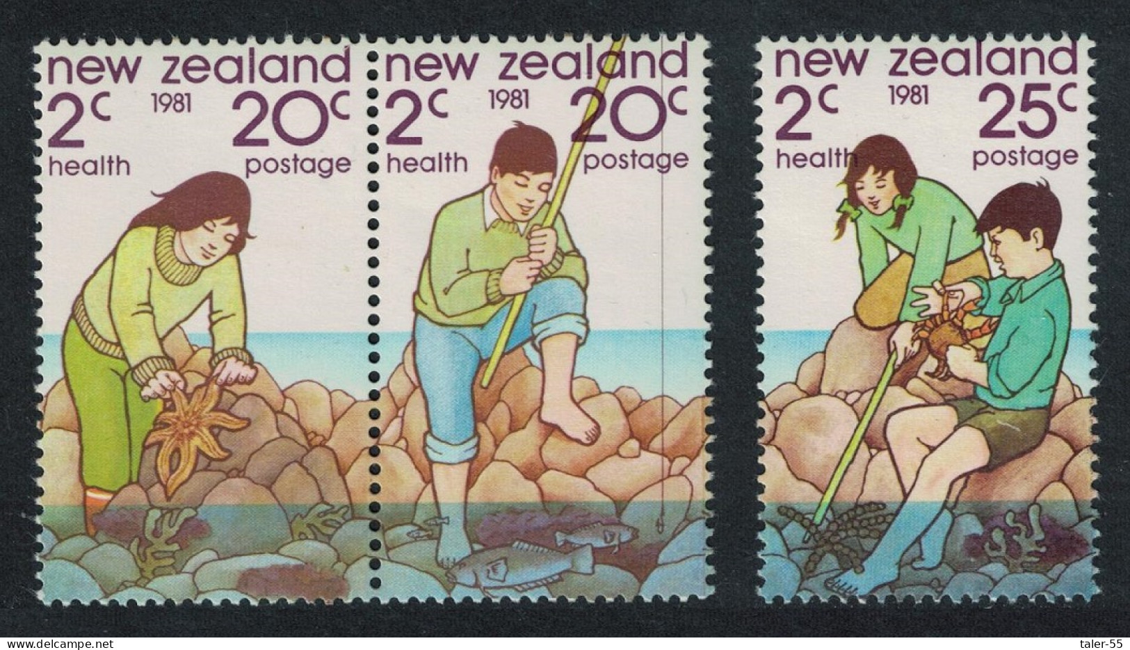 New Zealand Fish Starfish Children Playing By The Sea 3v Pair 1981 MNH SG#1249-1251 - Nuovi