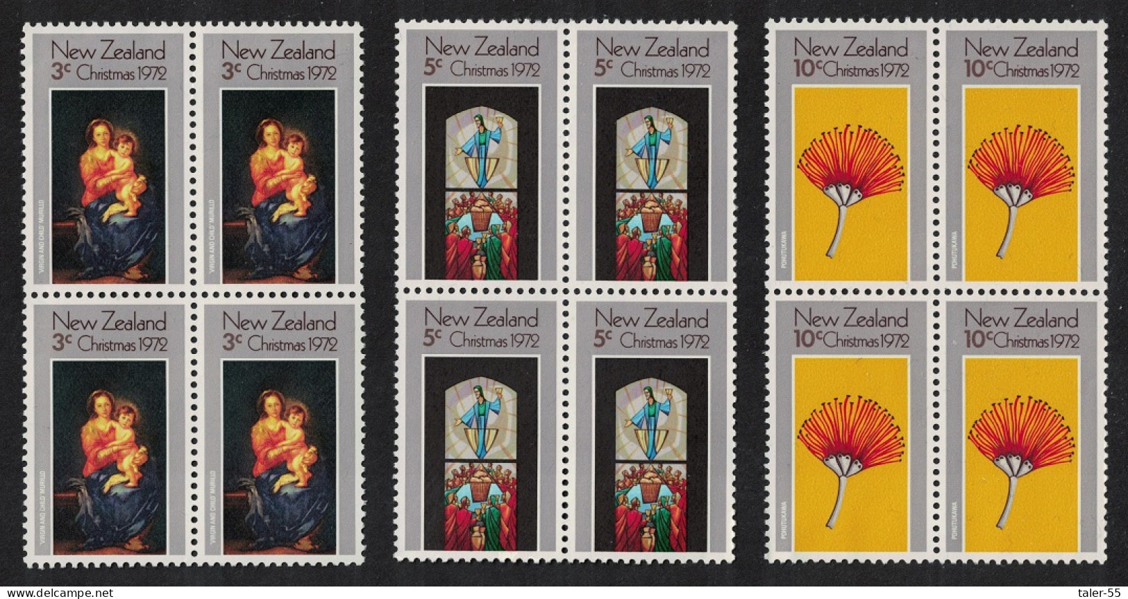 New Zealand Paintings Christmas 3v Blocks Of 4 1972 MNH SG#990-992 Sc#504-506 - Nuovi