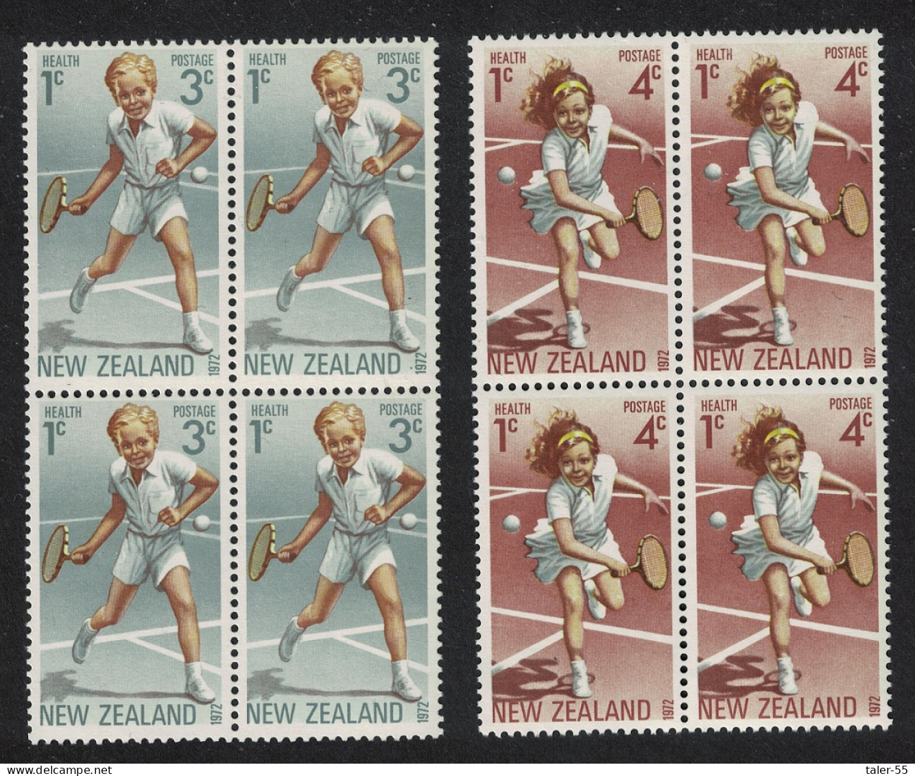 New Zealand Tennis Health Stamps 2v Blocks Of 4 1972 MNH SG#987-988 Sc#B85-B86 - Unused Stamps