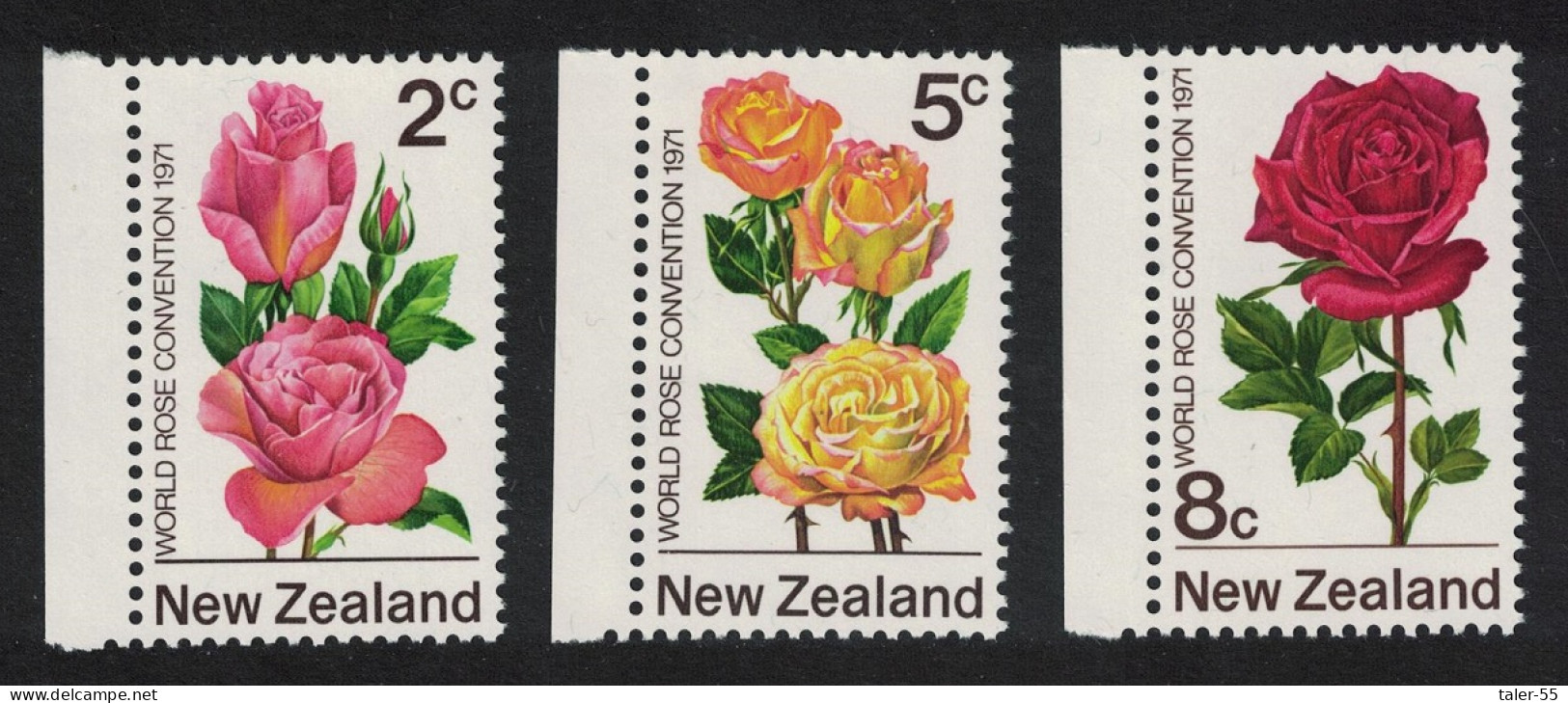 New Zealand Roses Flowers Convention Hamilton 3v Margins 1971 MNH SG#967-969 - Ungebraucht