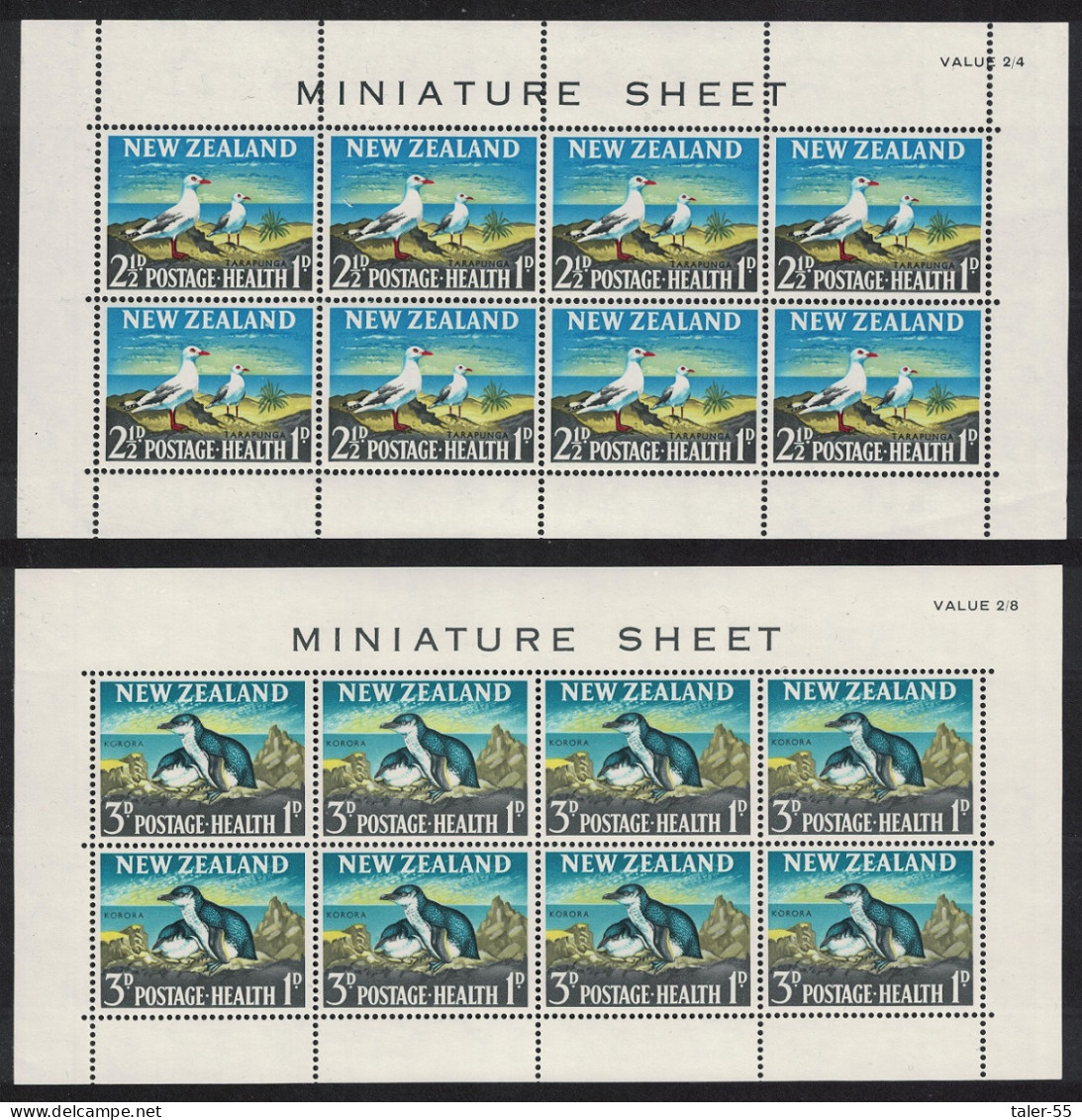 New Zealand Silver Gulls Penguins Birds 2 MSs 1964 MNH SG#MS823b MI#433-434 KB - Ongebruikt