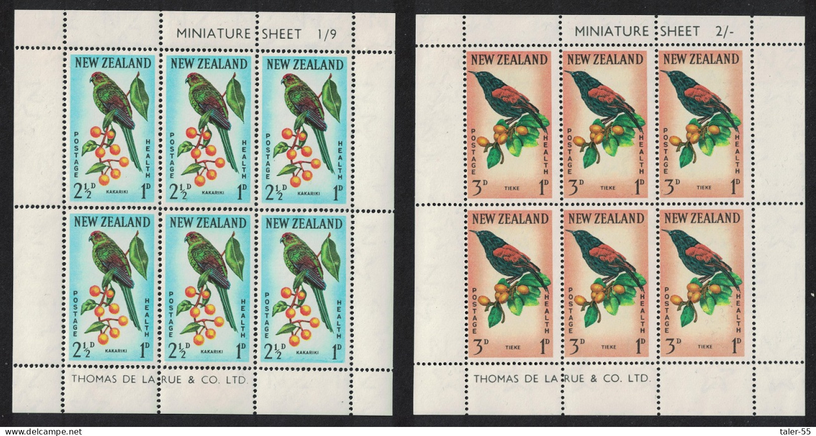 New Zealand Tieke Saddleback Parakeet Birds 2 MSs 1962 MNH SG#MS813a MI#422-423 - Nuevos