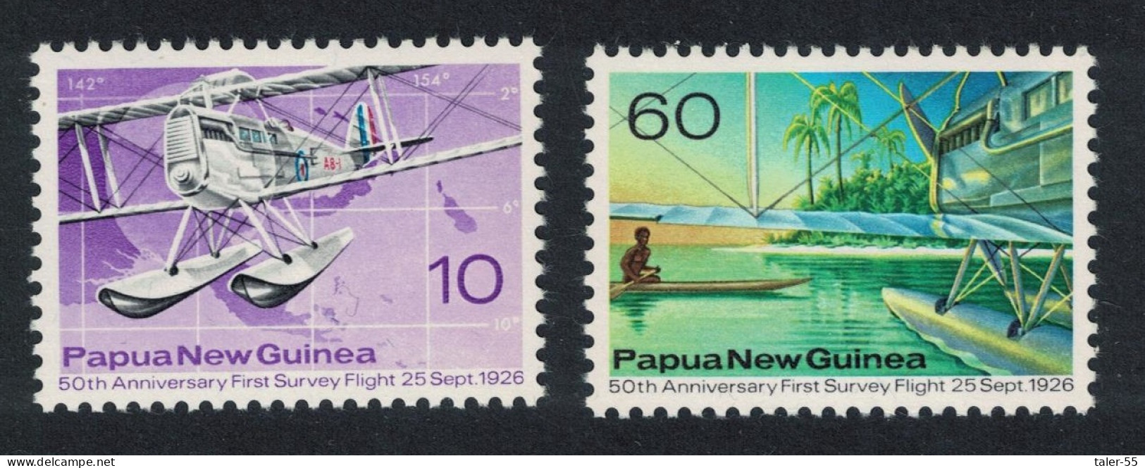 Papua NG Survey Flight Aircraft Pirogue 2v 1976 MNH SG#310=312 Sc#438=440 - Papua New Guinea