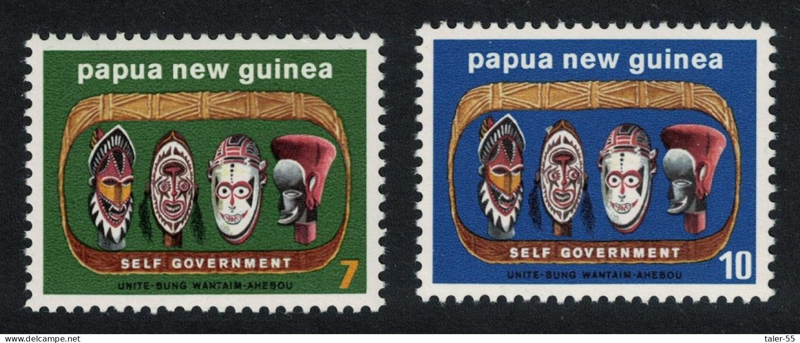 Papua NG Native Carved Heads Art Self Government 2v 1973 MNH SG#266-267 MI#268-269 Sc#395-396 - Papouasie-Nouvelle-Guinée