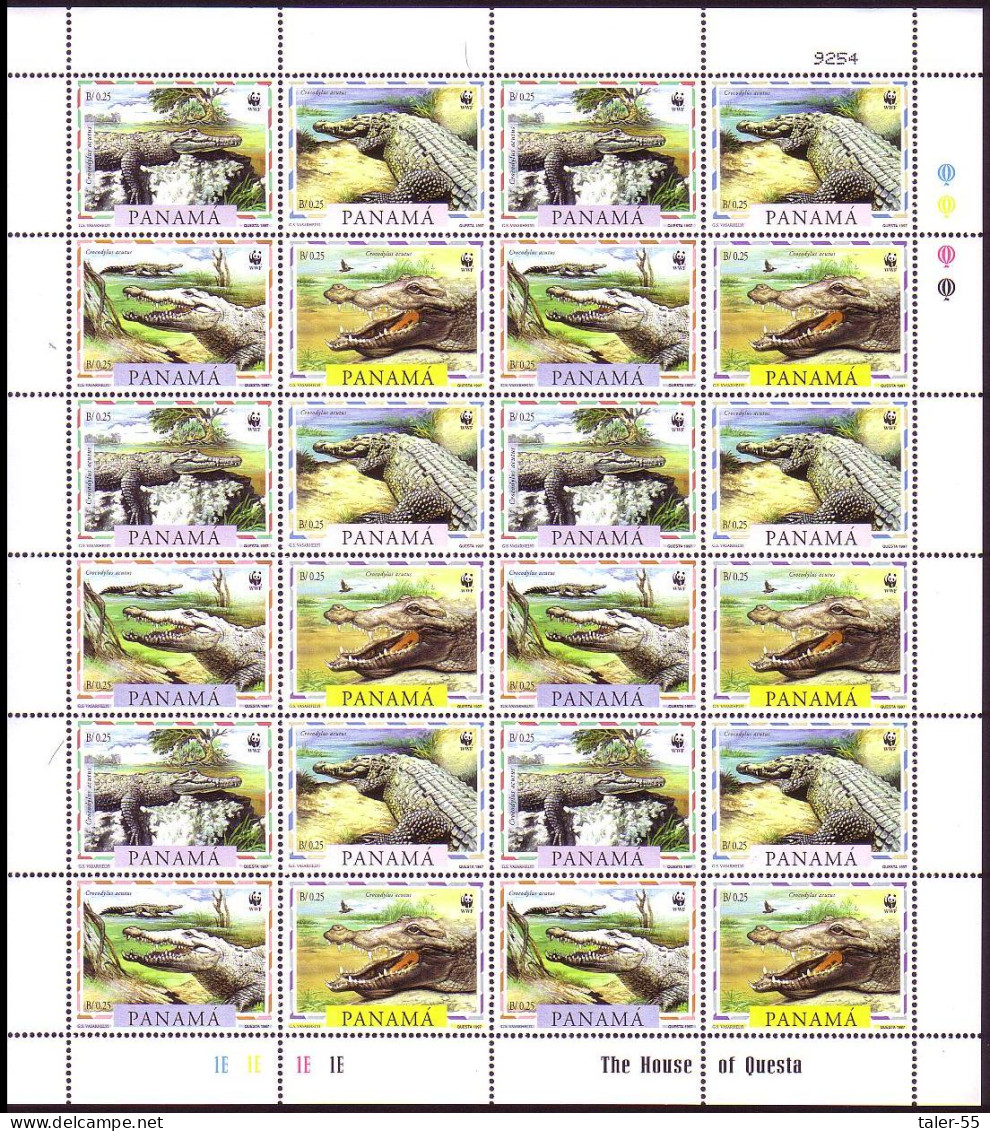 Panama WWF American Crocodile Sheetlet Of 6 Sets 1997 MNH SG#1590-1593 MI#1787-1790 Sc#846 A-d - Panamá