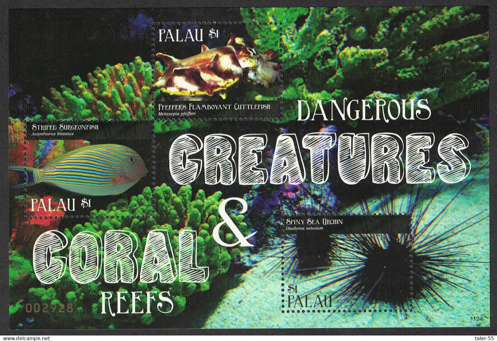 Palau Fish Urchin Coral Reef Dangerous Creatures MS 2014 MNH - Palau