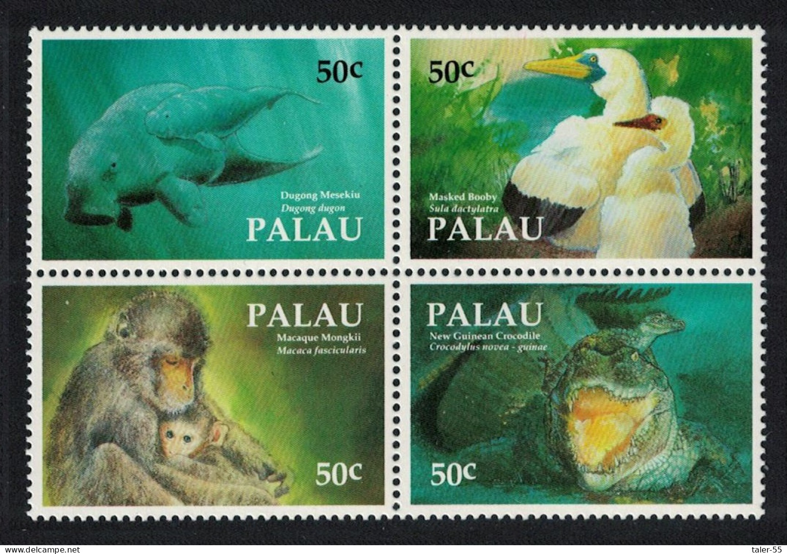 Palau Booby Bird Dugong Crocodile Macaque Animals Block Of 4 1993 MNH SG#589-592 - Palau