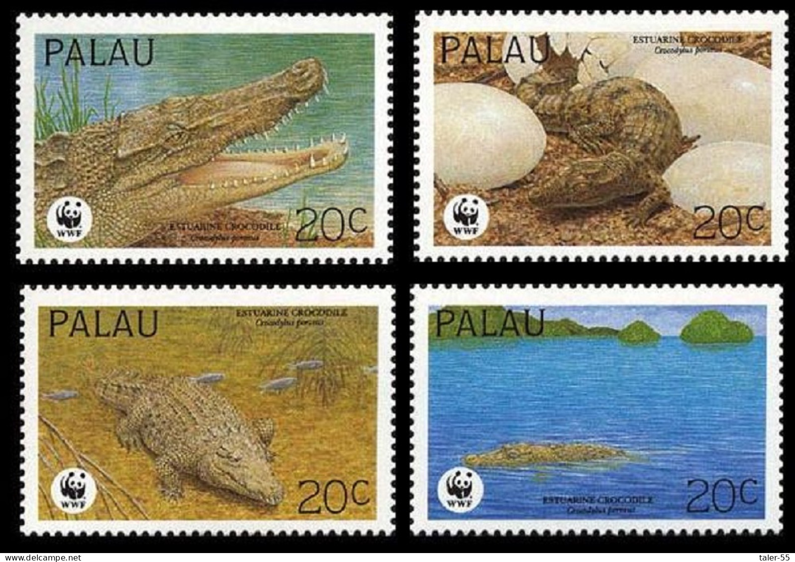 Palau WWF Estuarine Crocodile 4v 1994 MNH SG#673-676 MI#690-693 Sc#323 A-d - Palau