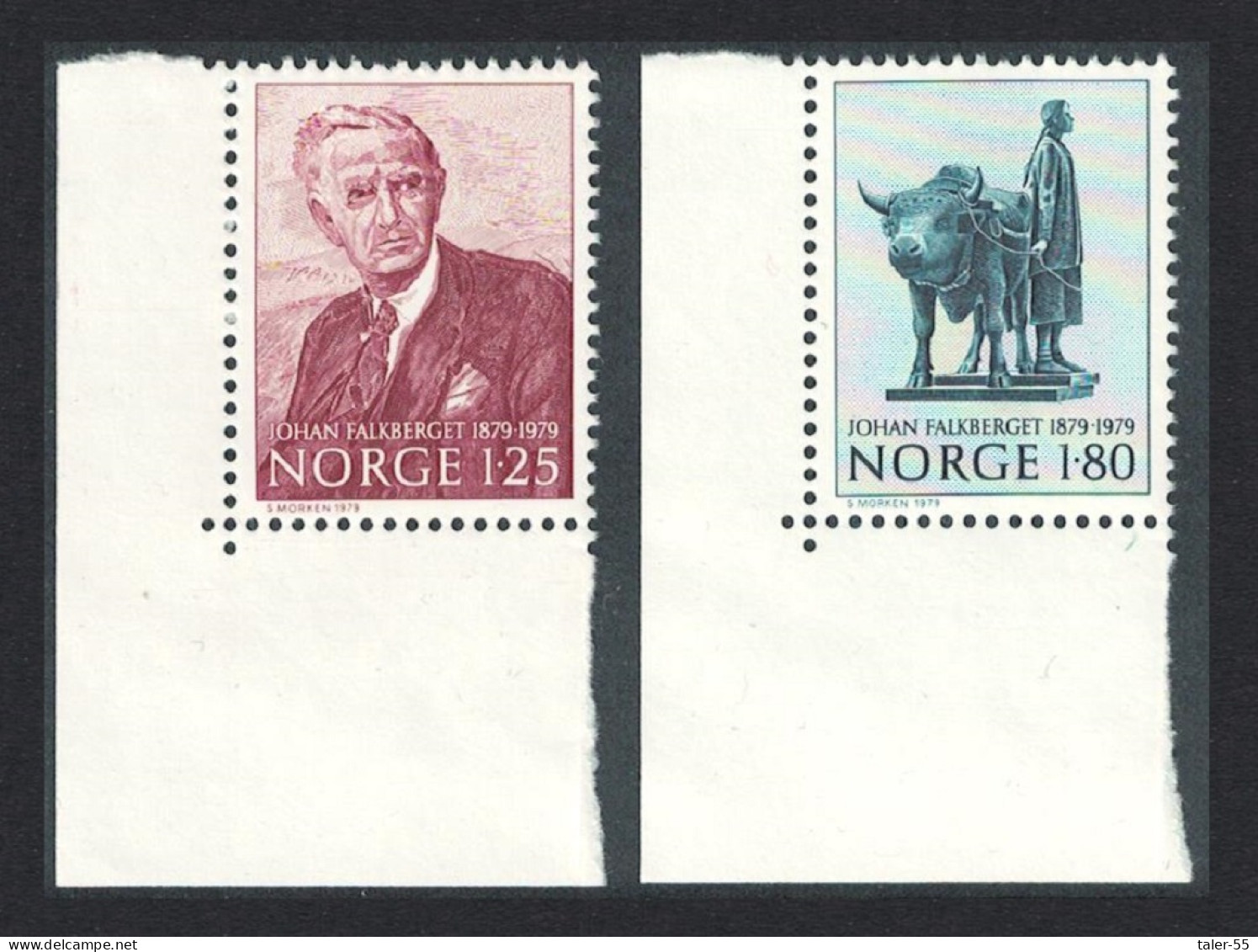 Norway Birth Centenary Of Johan Falkberget Novelist 2v SW Corners 1979 MNH SG#845-846 - Neufs