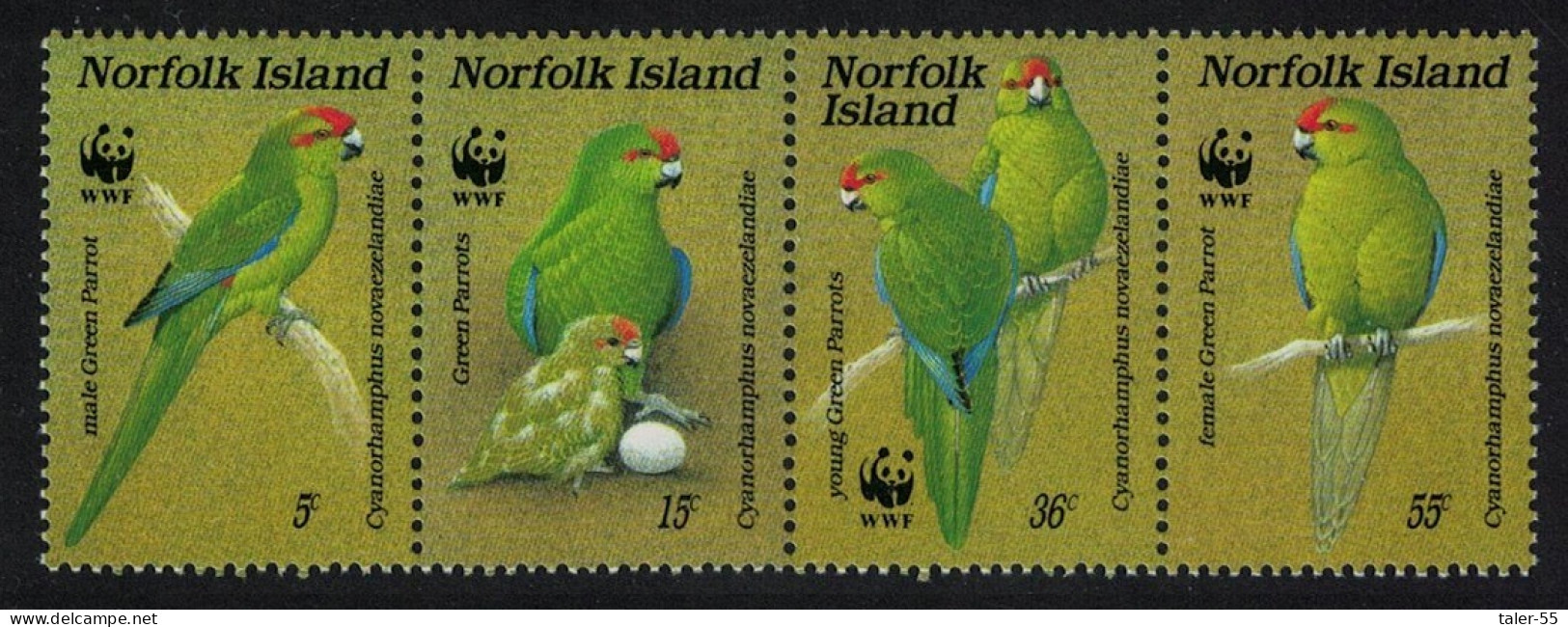 Norfolk Birds WWF Green Parrot Strip Of 4v 1987 MNH SG#425-428 MI#421-424 Sc#421 A-d - Norfolk Eiland