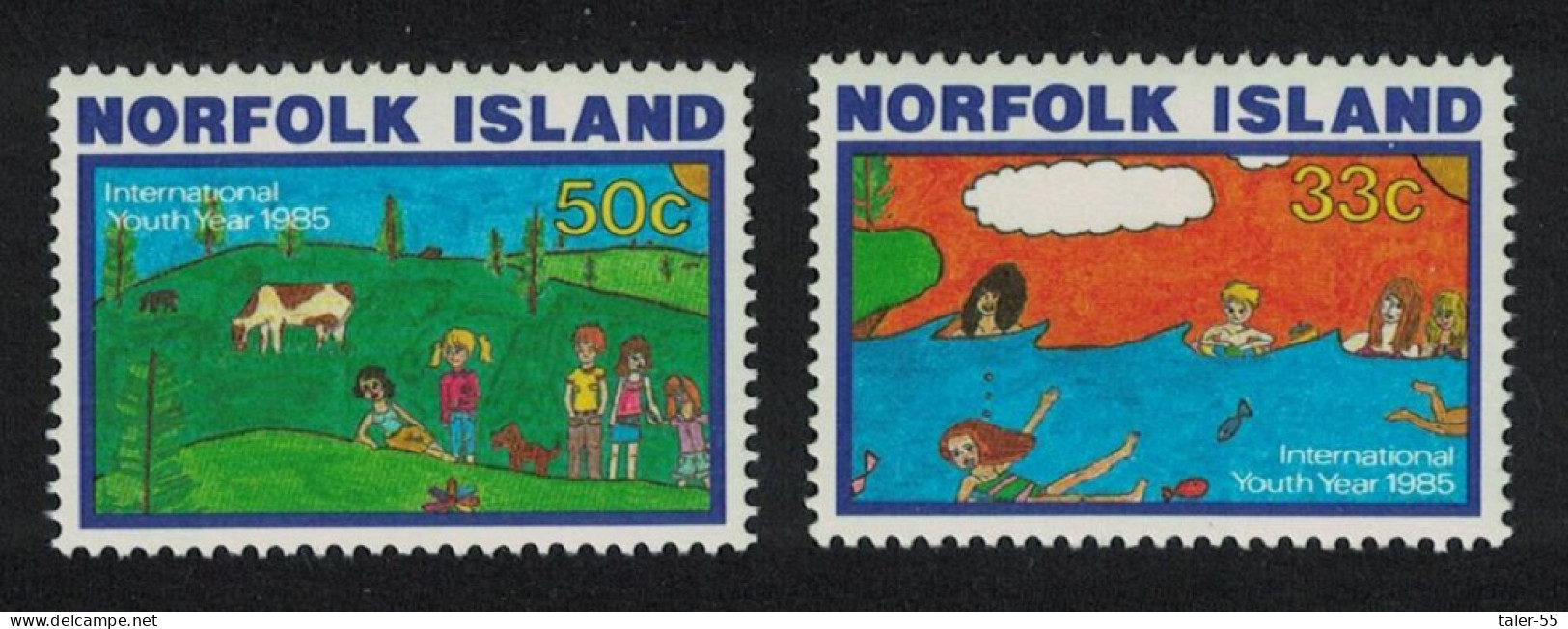 Norfolk International Youth Year Children's Paintings 2v 1985 MNH SG#369-370 Sc#369-370 - Ile Norfolk