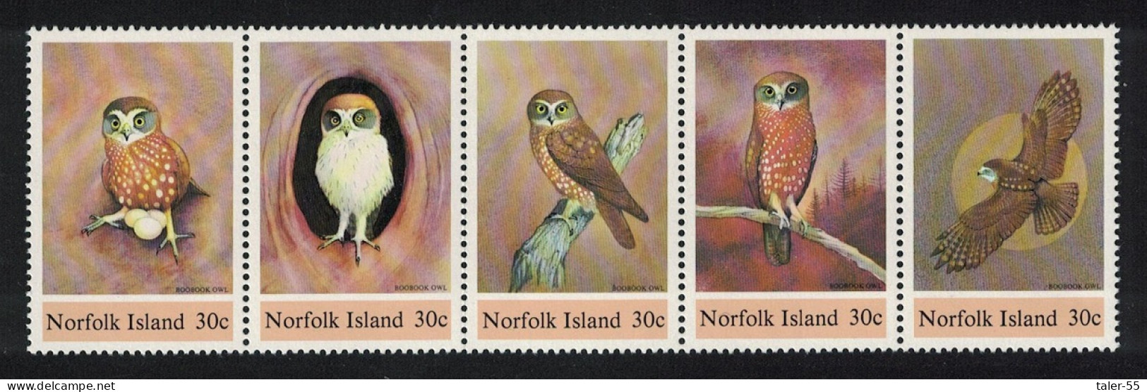 Norfolk Birds Boobook Owl Strip Of 5 1984 MNH SG#338-342 Sc#343 - Norfolk Eiland