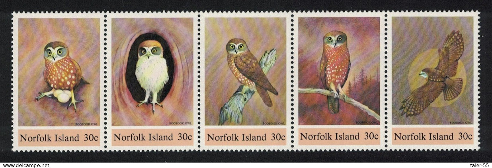 Norfolk Birds Boobook Owl Strip Of 5 1984 MNH SG#338-342 Sc#343 - Ile Norfolk