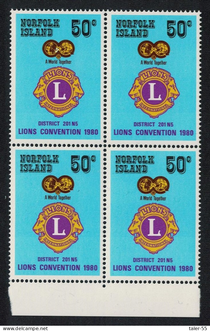 Norfolk Lions Convention Block Of 4 Bottom Margin 1980 MNH SG#234 Sc#254 - Norfolk Eiland