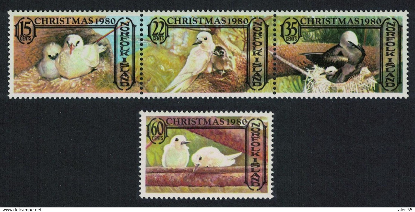 Norfolk Tropic Birds Terns Noddy Christmas Strip Of 3v 1980 MNH SG#254-257 MI#257-260 Sc#273-276 - Isla Norfolk