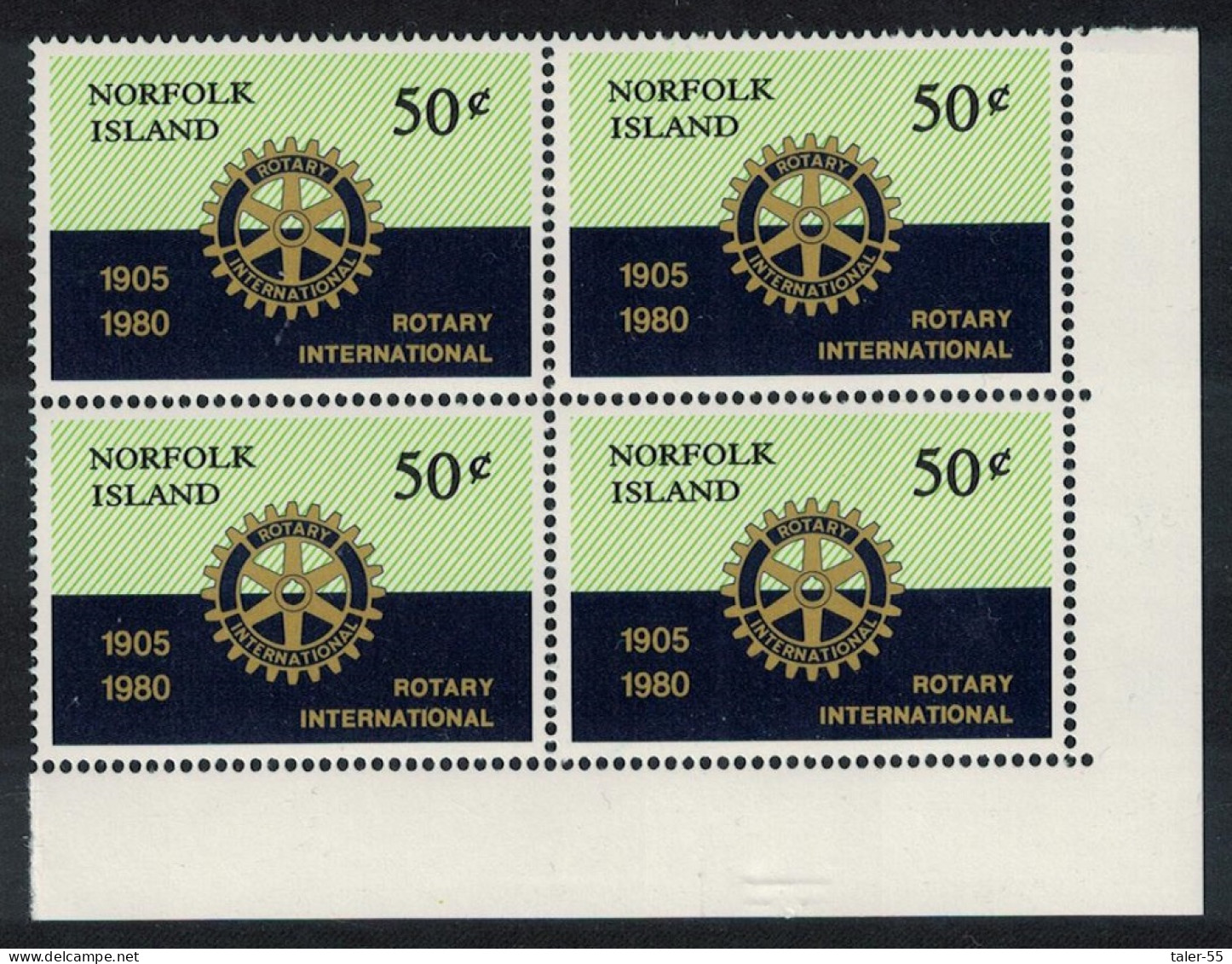 Norfolk 75th Anniversary Of Rotary International SE Corner Block Of 4 1980 MNH SG#235 Sc#255 - Norfolk Eiland