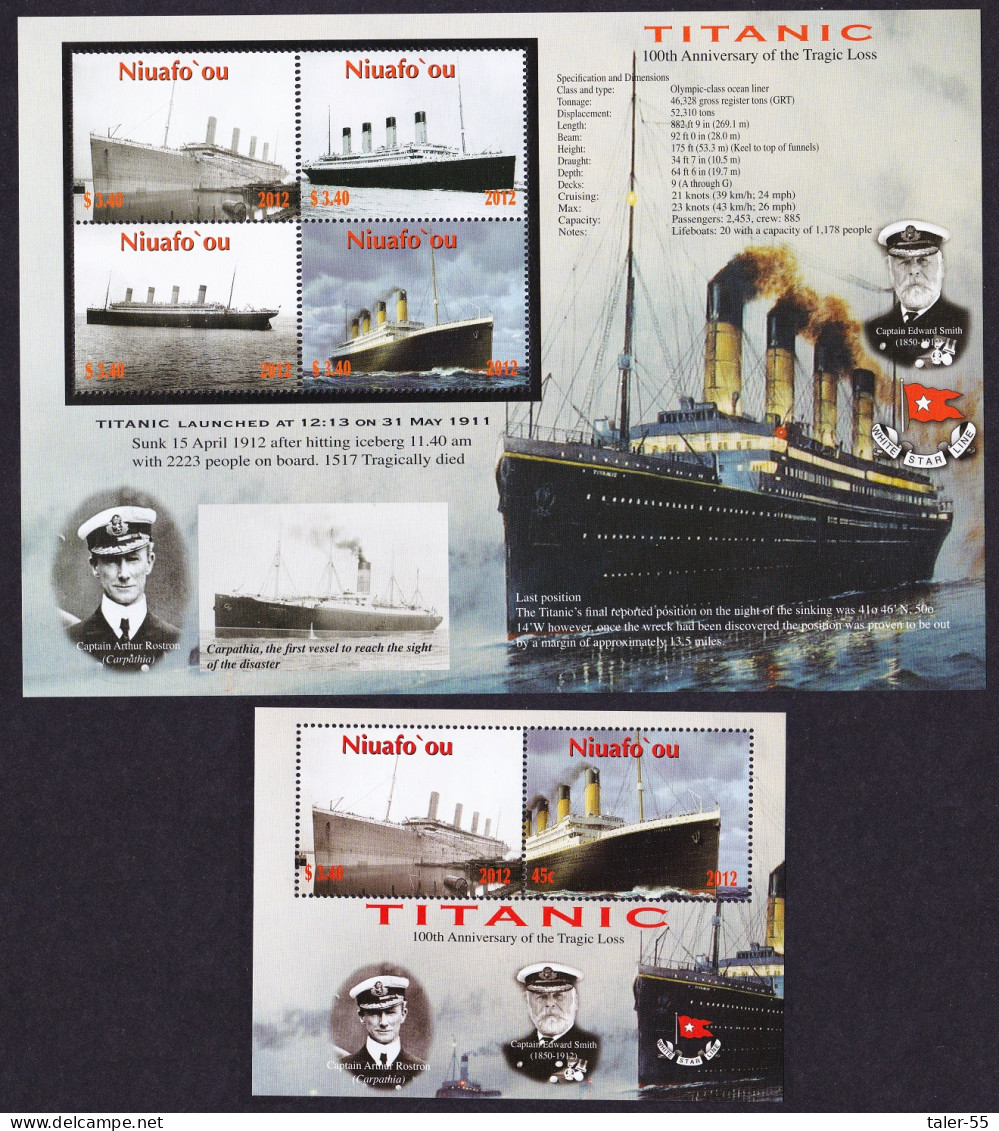 Niuafo'Ou Titanic 2 Sheetlets 2012 MNH SG#MS365-MS366 Sc#288-289 - Tonga (1970-...)