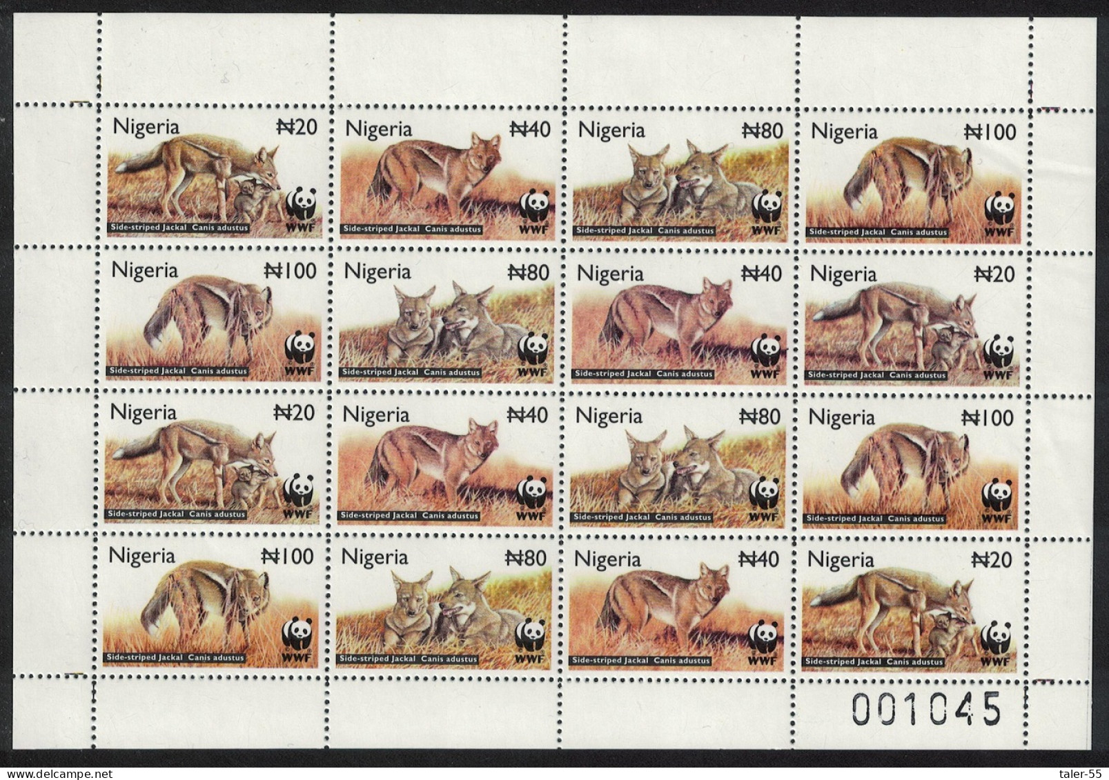 Nigeria WWF Side-striped Jackal Sheetlet Of 4 Sets 2003 MNH SG#809-812 MI#762-765 Sc#759-762 - Nigeria (1961-...)