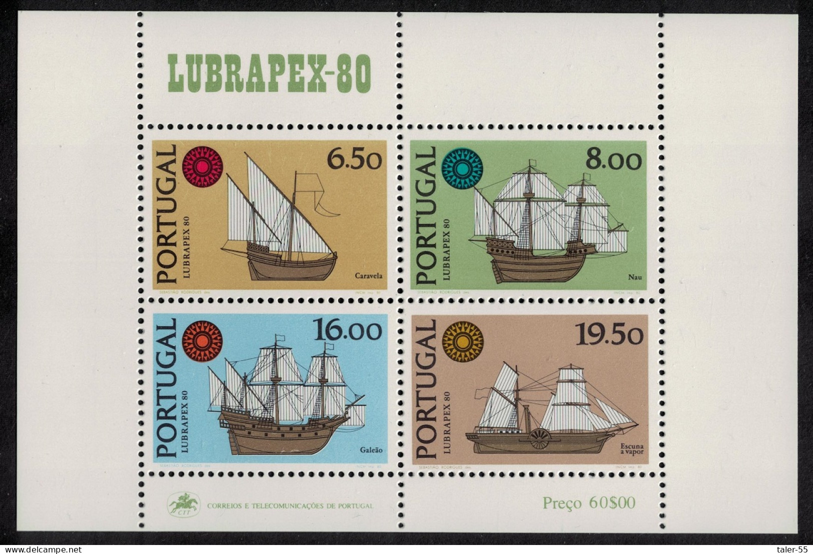 Portugal Ships 'Lubrapex 80' MS 1980 MNH SG#MS1815 - Unused Stamps