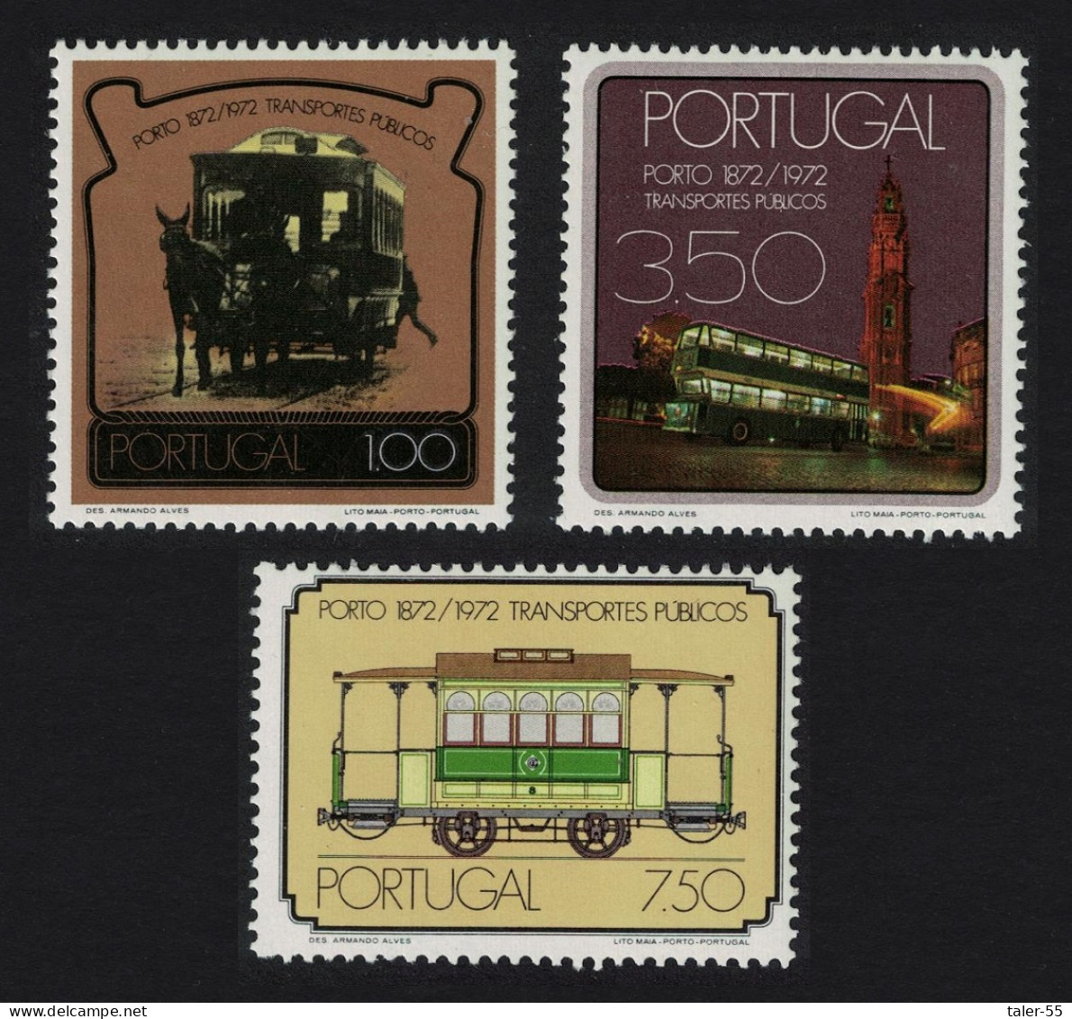 Portugal Tramways Centenary Of Oporto's Public Transport System 3v 1973 MNH SG#1516-1518 - Unused Stamps