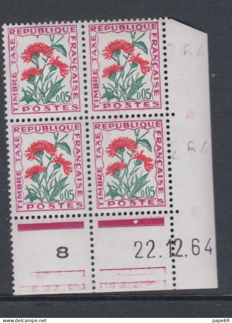 France Timbres-Taxe N° 95 XX Fleurs : 5 C. Centaure, En Bloc De 4 Coin Daté Du 22. 12 . 64 ; 1 Point Blanc, Ss Ch., TB - Impuestos