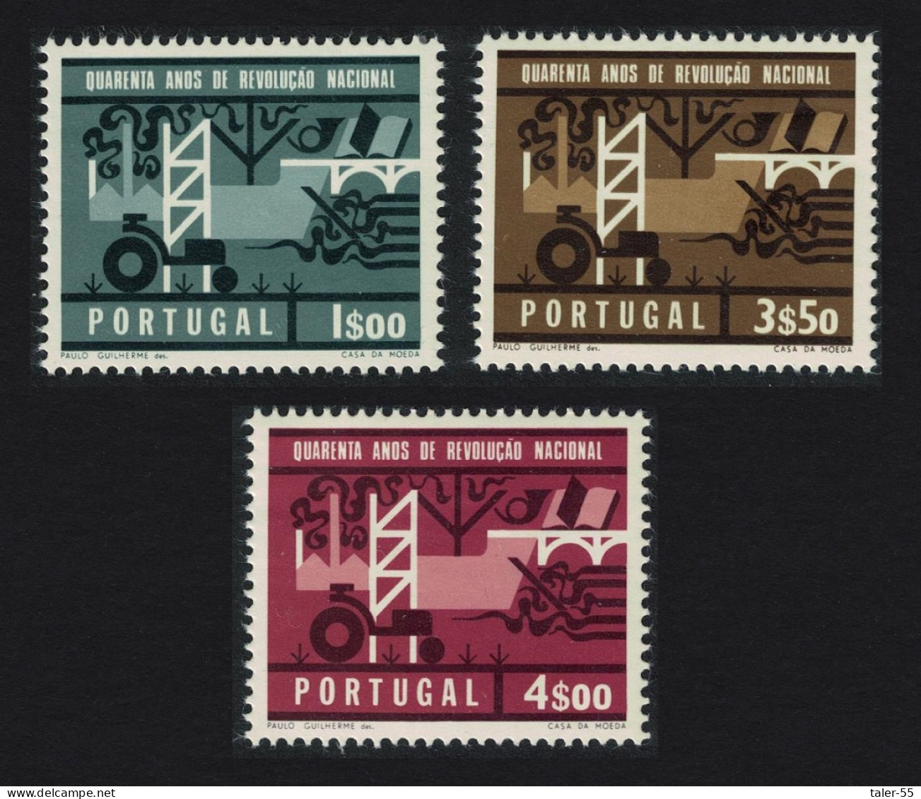 Portugal Tractor Bridge 40th Anniversary Of National Revolution 3v 1966 MNH SG#1289-1291 - Ungebraucht