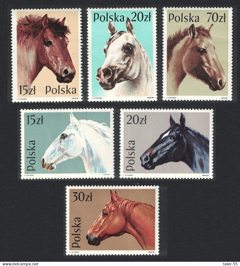 Poland Horses 6v 1989 MNH SG#3203-3208 Sc#2894-2899 - Ungebraucht