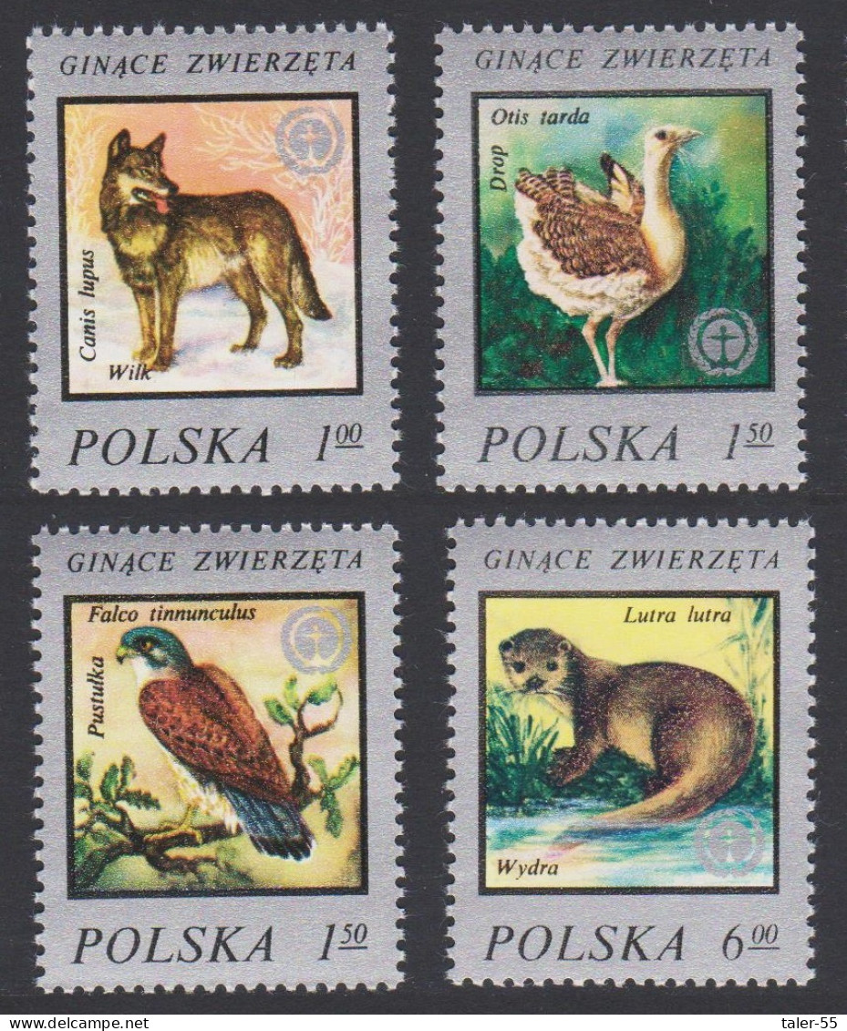 Poland Kestrel Bustard Birds Endangered Animals 4v 1977 MNH SG#2491-2494 Sc#2215-2218 - Unused Stamps