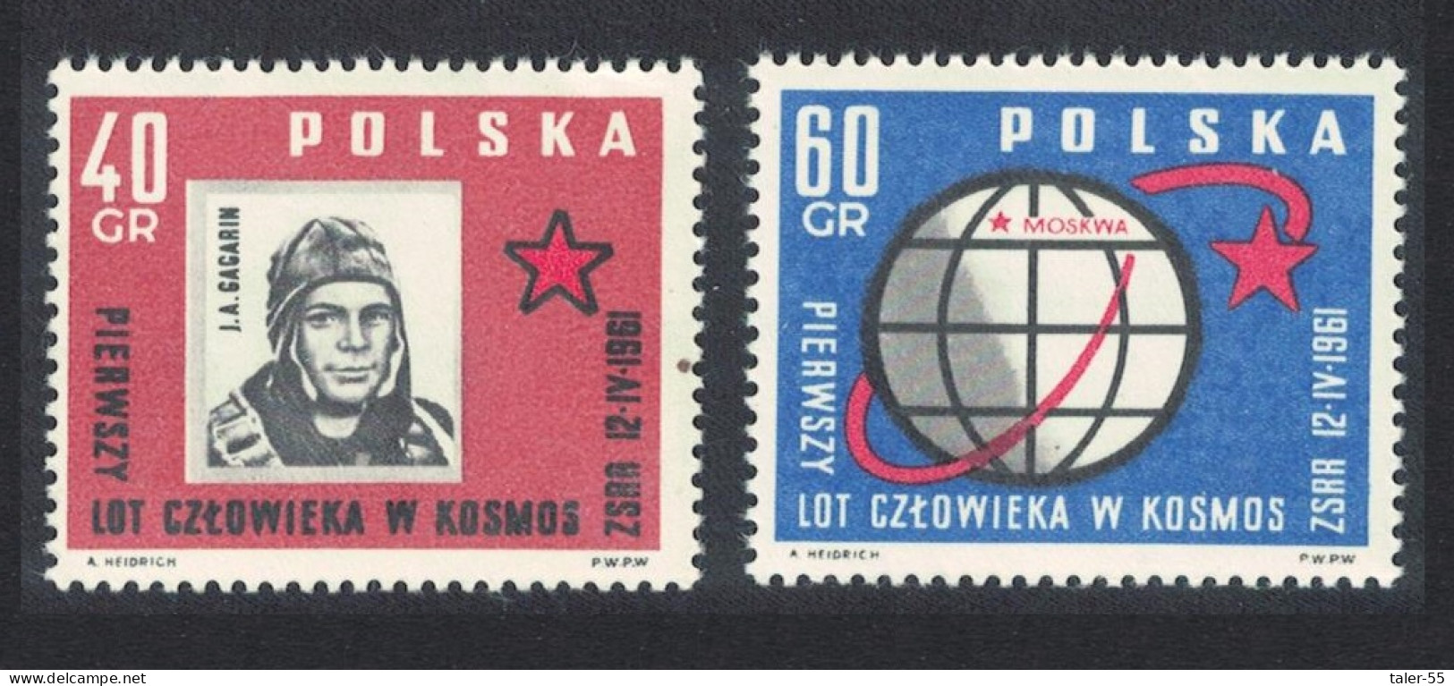 Poland Space Yuri Gagarin World's First Manned Flight 2v 1961 MNH SG#1221-1222 Sc#974-975 - Unused Stamps