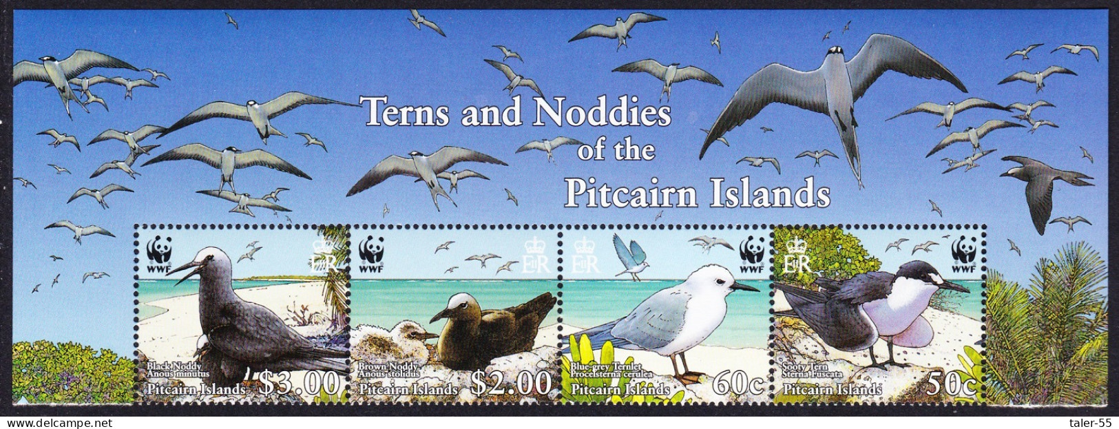 Pitcairn WWF Seabirds Wide Top Strip Of 4v With Names 2007 MNH SG#724-727 MI#717-720 Sc#647a-d - Islas De Pitcairn