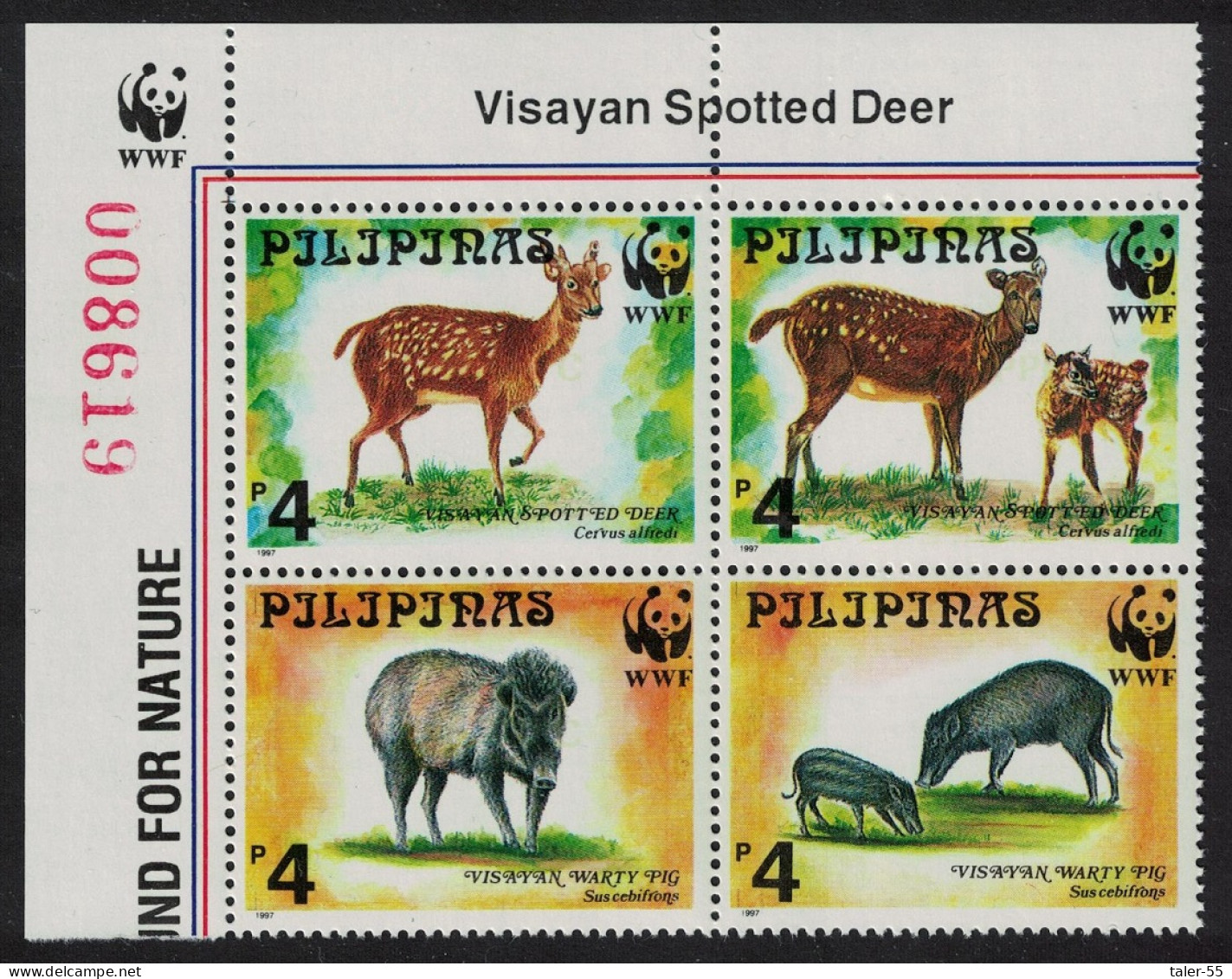 Philippines WWF Deer Warty Pig 4v Block Of 4 Logo Control Number 1997 MNH SG#2992-2995 MI#2814-2817 Sc#2476-2479 - Philippinen