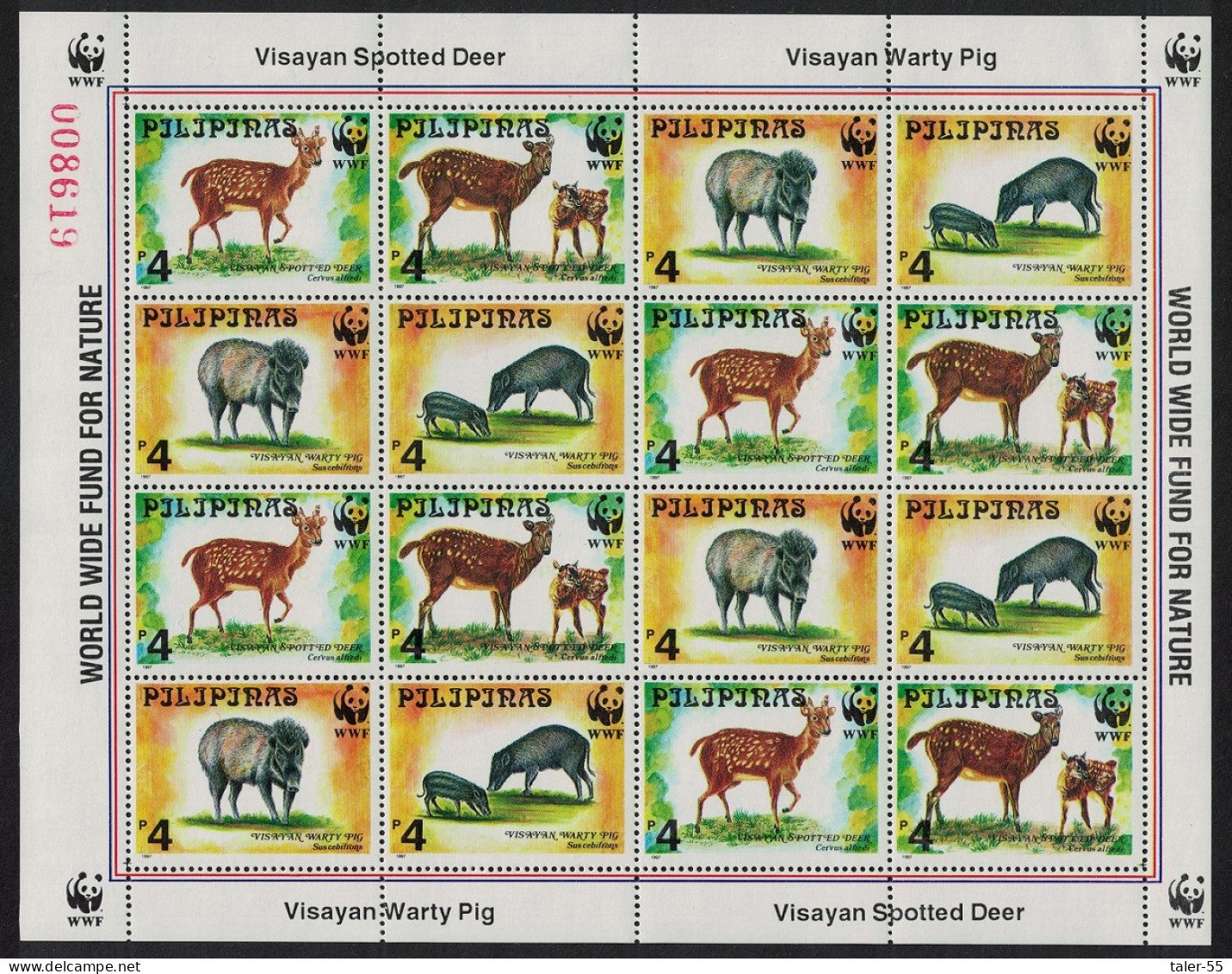 Philippines WWF Spotted Deer Warty Pig Sheetlet Of 4 Sets 1997 MNH SG#2992-2995 MI#2814-2817 Sc#2476-2479 - Filippine