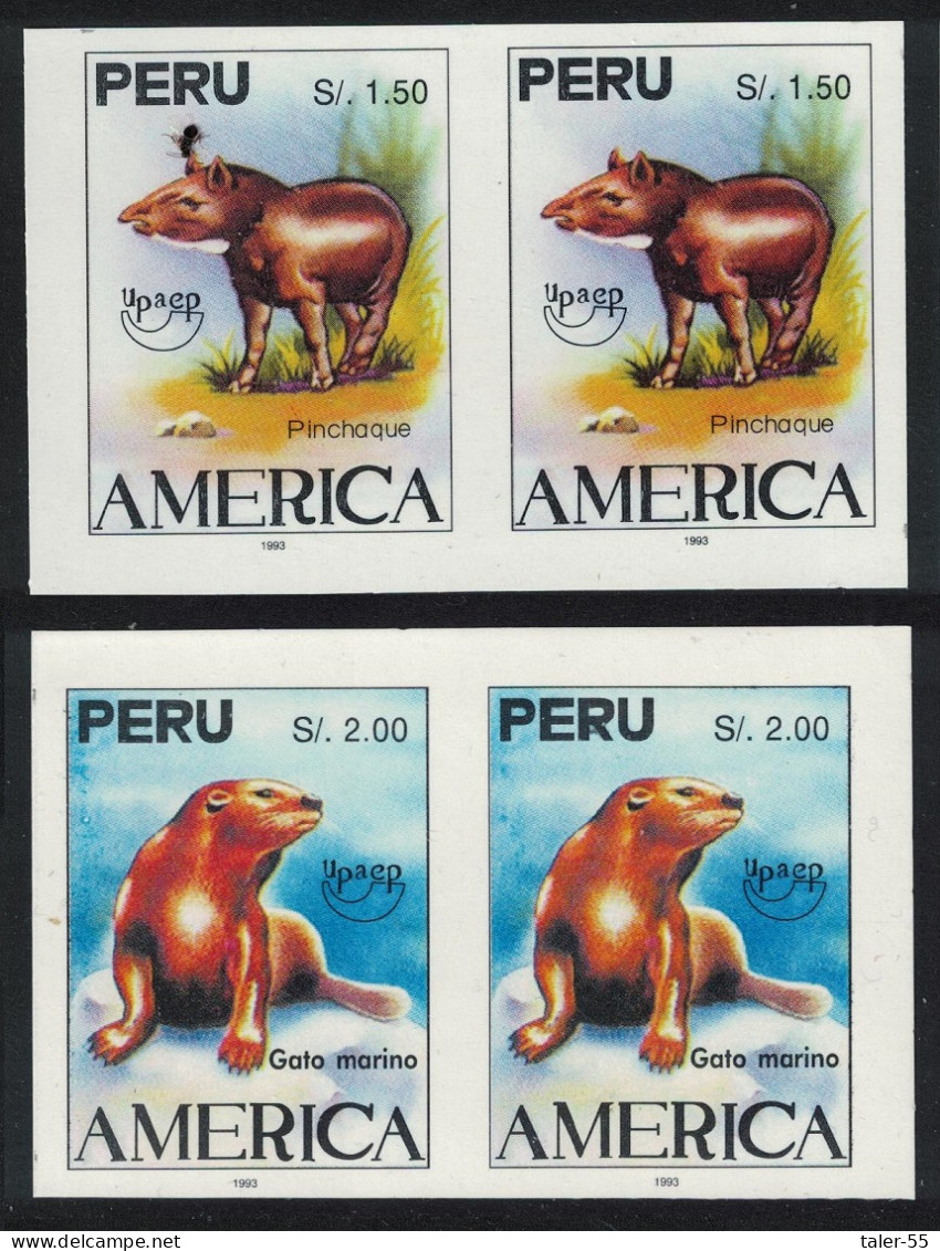 Peru Tapir Otter UPAEP UNISSUED Imperf RARR Horiz Pairs 1993 MNH - Peru